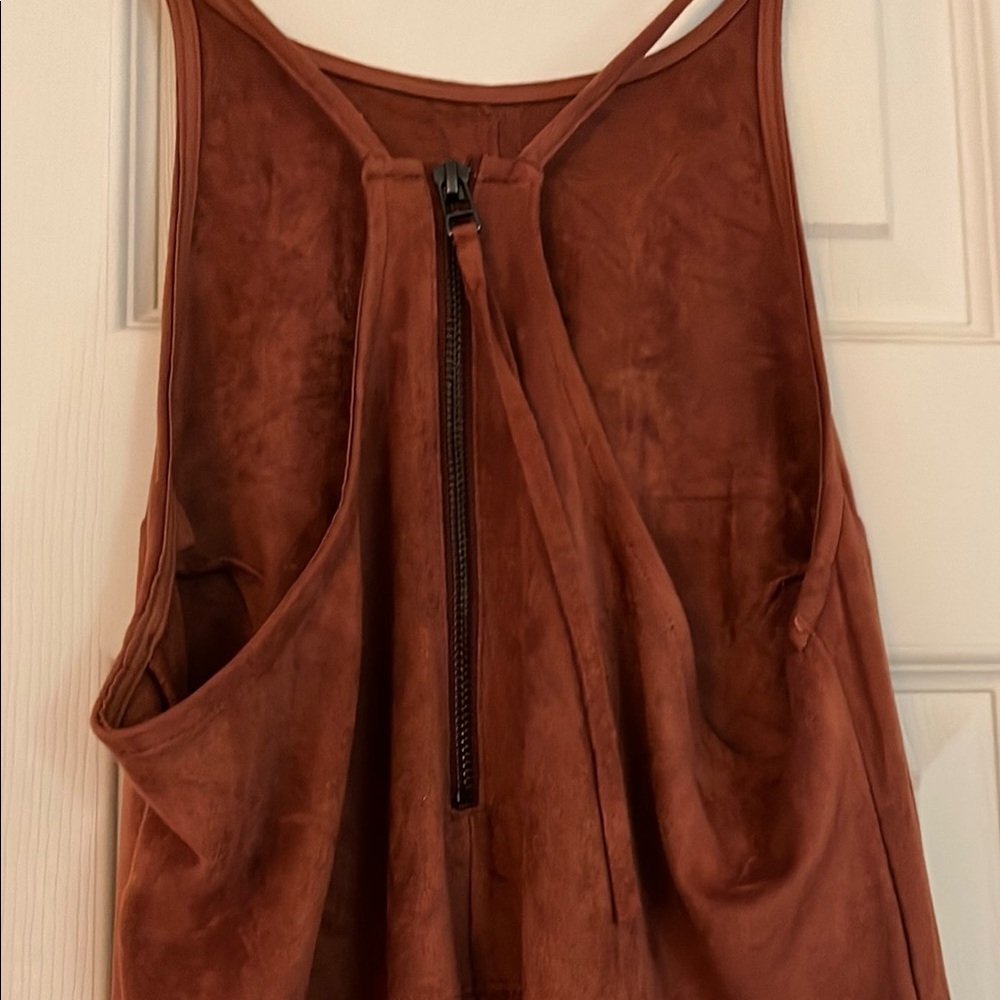 Brown Faux Suede Sleeveless Tank Top